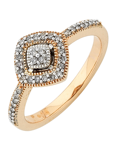 Diamond Ring - 9ct Two Tone Rose Gold Diamond Ring - 754093