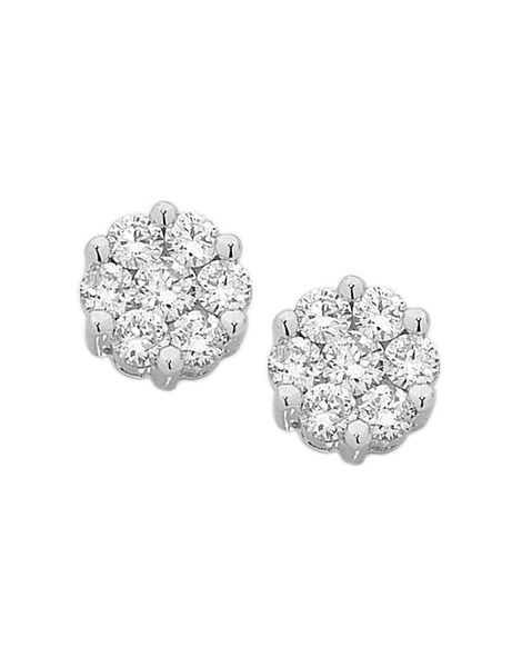 Diamond Studs - 14ct White Gold Diamond Cluster Studs - 754336