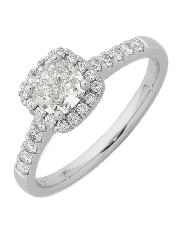 Diamond Ring - 18ct Cushion Cut Diamond Halo Engagement Ring