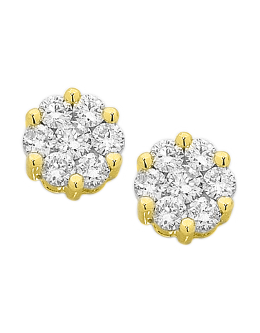 Diamond Studs - 14ct Yellow Gold Diamond Cluster Studs - 755821