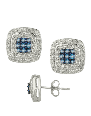 Diamond Earrings - 9ct Blue and White Diamond Set White Gold Earrings - 756693