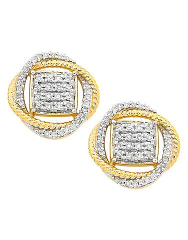 Diamond Earrings - 9ct Diamond Set Two Tone Gold Earrings - 756749