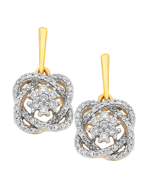 Diamond Earrings - Diamond Set Two Tone Gold Earrings - 756950 - Salera's