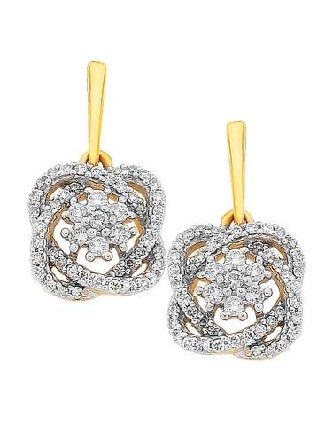 Diamond Earrings - 9ct Diamond Set Two Tone Gold Earrings - 756950