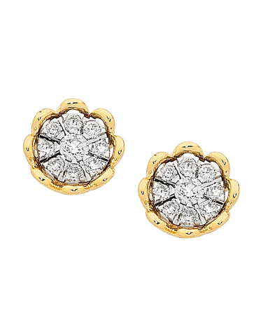 Diamond Earrings - 9ct Diamond Set Yellow Gold Studs - 756957