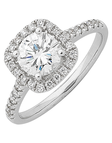 Diamond Ring - 18ct Round Brilliant Cut Halo Engagement Ring - 758328