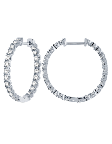 Diamond Earrings - 10ct White Gold Diamond Set Hoops - 768619