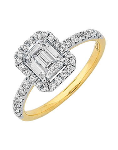 Diamond Ring - 18ct Emerald Cut Halo Engagement Ring - 759553