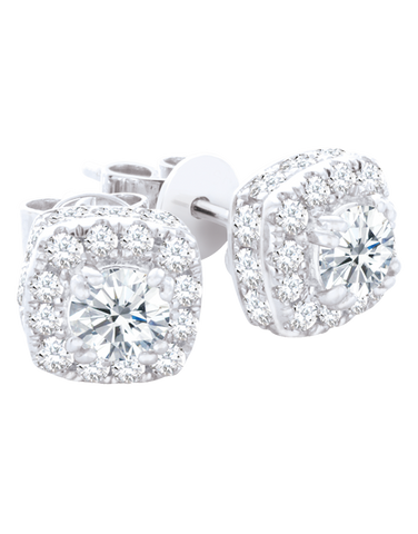 Diamond Earrings - 18ct Diamond Set White Gold Stud Earrings - 761314