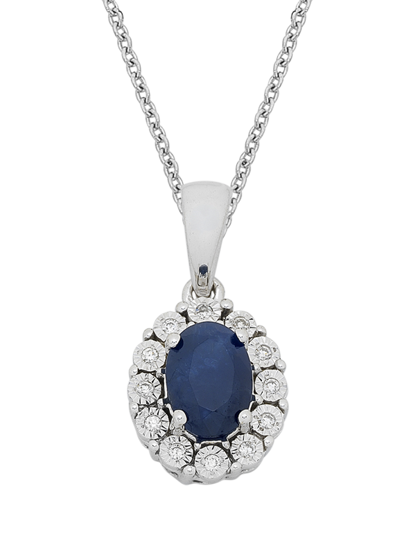 White gold, diamonds and sapphires necklace