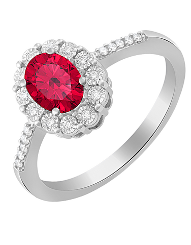Ruby Ring - 14ct White Gold Ruby and Diamond Ring - 761677