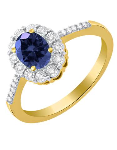 Sapphire Ring - 14ct Yellow Gold Sapphire and Diamond Ring - 761680