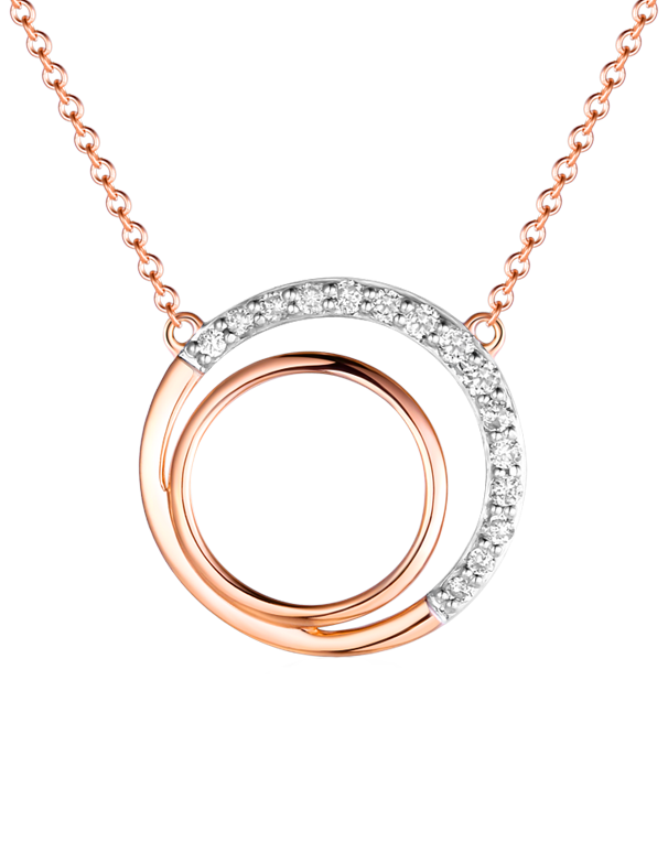 Diamond Necklace 9ct Two Tone Rose Gold Diamond Double Circle Neckla