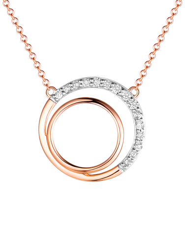 Diamond Necklace - 9ct Two Tone Rose Gold Diamond Double Circle Necklace - 761686