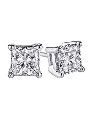 14ct White Gold Princess Cut Diamond Stud Earrings - 762589