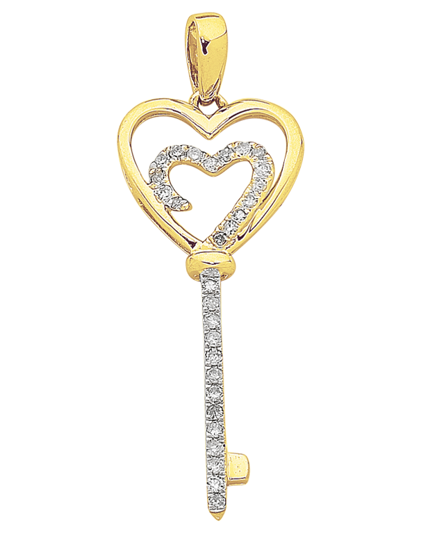 Diamond Pendant - Two Tone Gold Diamond Heart Key Pendant - 763817 - Salera's