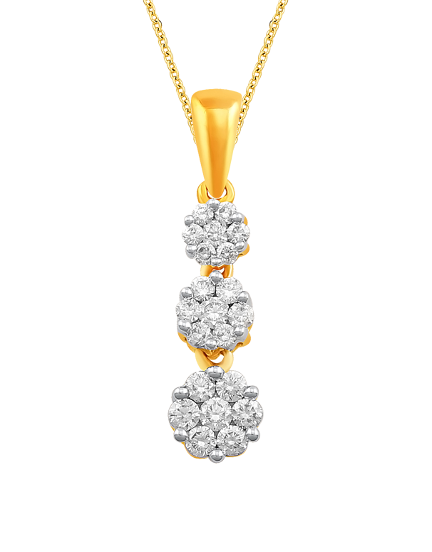 Diamond Pendant 14ct Yellow Gold Diamond Triple Cluster Pendant 76