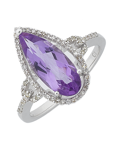 Amethyst Ring - 14ct White Gold Amethyst and Diamond Ring - 764913