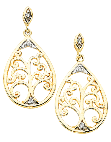 Gold Earrings -  9ct Two Tone Tree of Life Earrings - 766068