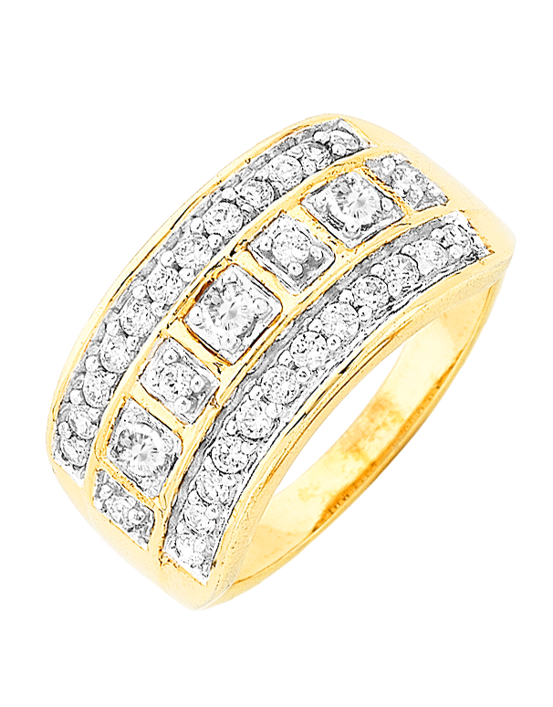 Gold Diamond Ring 9ct White Gold Mens Wedding Band HENDERSON 6mm