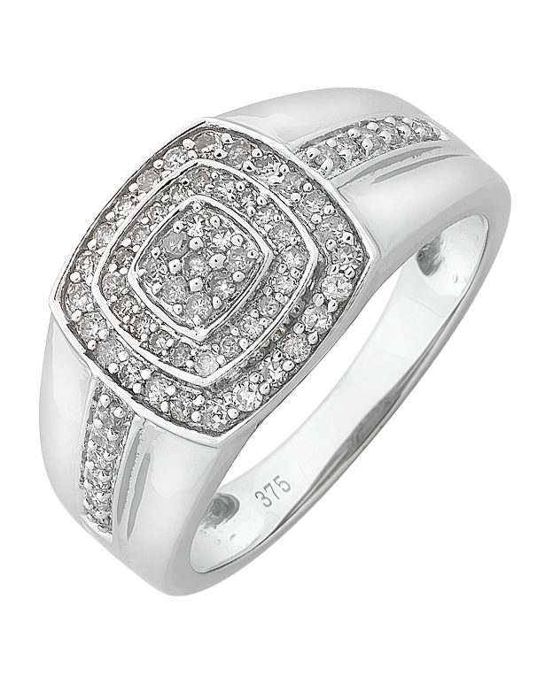 Men s Ring 9ct White Gold Diamond Set Ring 766147