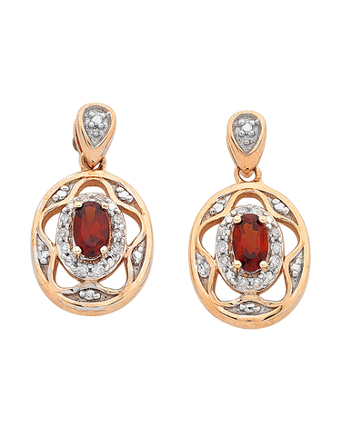 Garnet Earrings - 9ct Rose Gold Garnet and Diamond Earrings - 766398