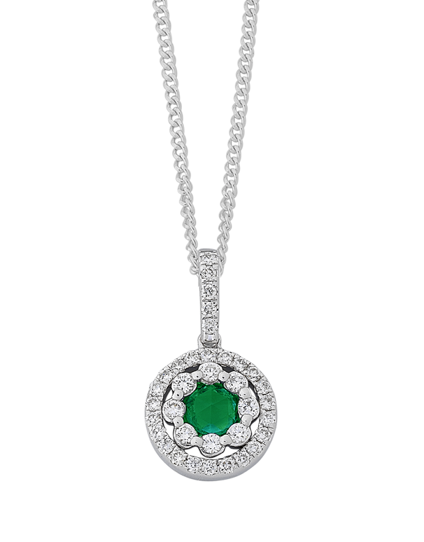 Pre-Owned 18ct White Gold Diamond & Emerald Pendant Total 1.20ct 7113324 |  Diamond Pendants
