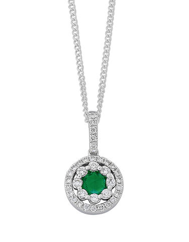 Emerald Pendant - 14ct White Gold Emerald & Diamond Pendant - 767948