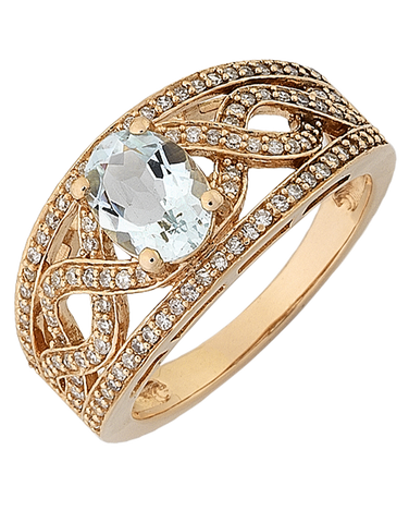 Aquamarine Ring - 10ct Rose Gold Aquamarine and Diamond Ring - 768384