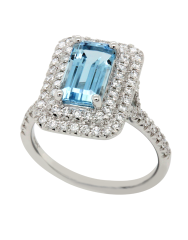 Esclusivo - 18ct White Gold Aquamarine and Diamond Ring - 769065