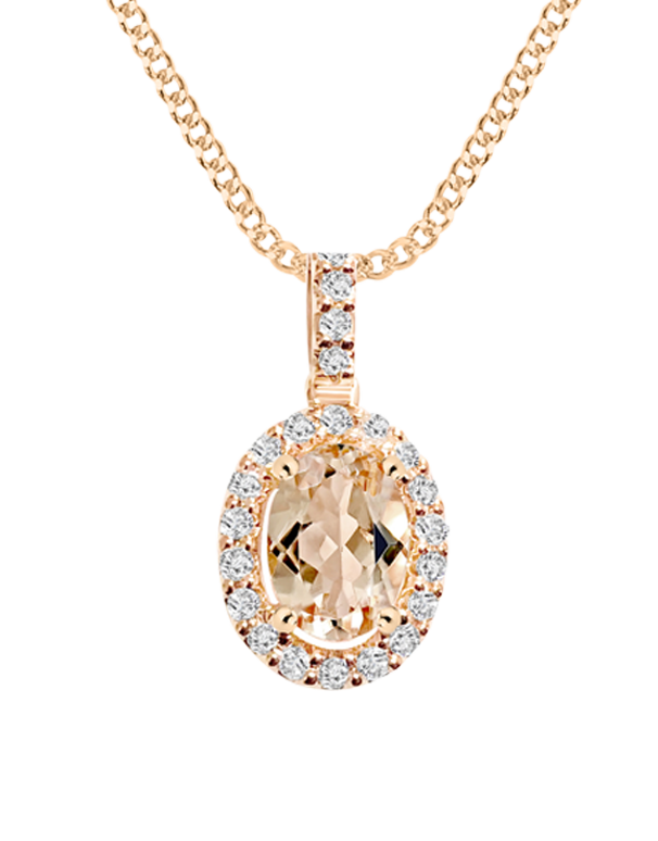 Diamond & Emerald Cut Morganite Halo Pendant Necklace 14k Rose Gold 4.25ct  - NG6234