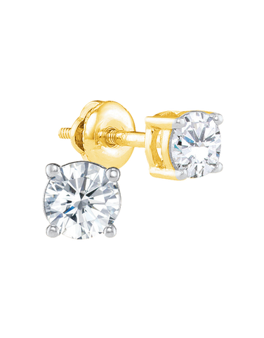 Diamond Studs - 14ct Yellow & White Gold Diamond Stud Earrings With Screw Backs - 770180