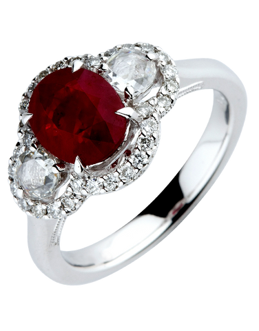 Red Tourmaline Ring - 18ct White Gold Red Tourmaline & Diamond Ring - 770392
