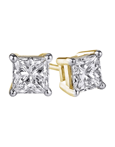 14ct Yellow Gold Princess Cut Diamond Stud Earrings - 770703