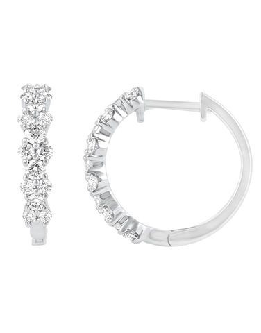 Diamond Earrings - 14ct White Gold Diamond Set Hoops - 770708