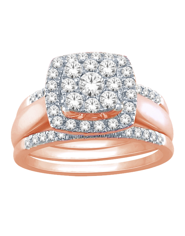 Bridal Set - 14ct Rose & White Gold Diamond Bridal Ring Set - 771093