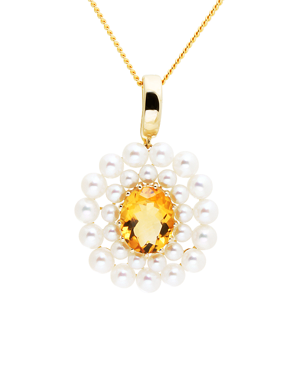 Gold Pendant - 14ct Yellow Gold Freshwater Pearl and Citrine Enhancer Pendant - 771464