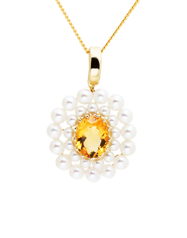 Gold Pendant - 14ct Yellow Gold Freshwater Pearl and Citrine Enhancer Pendant - 771464