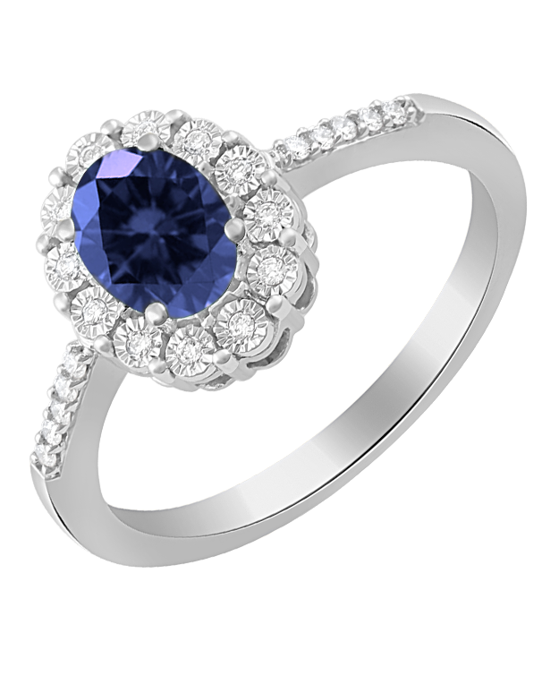 Sapphire Ring - 14ct White Gold Sapphire and Diamond Ring - 780056