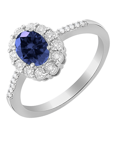 Sapphire Ring - 14ct White Gold Sapphire and Diamond Ring - 780056