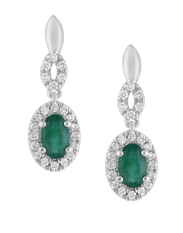Emerald Earrings - 14ct White Gold Emerald & Diamond Earrings - 780116