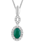 14ct White Gold Diamond Set & Natural Emerald Pendant & Earrings