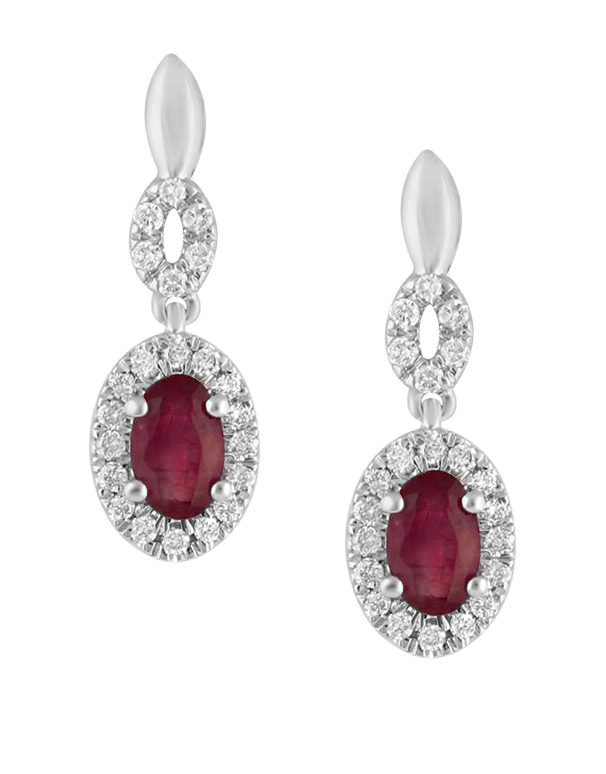 Ruby Earrings- 14ct White Gold Ruby & Diamond Earrings - 780119 - Salera's
