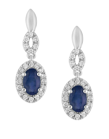 Sapphire Earrings - 14ct White Gold Sapphire & Diamond Earrings - 780121