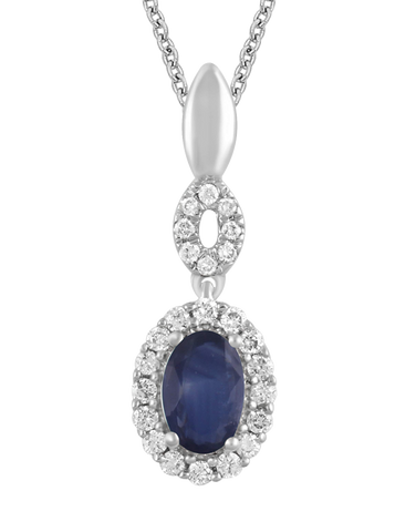 Sapphire Pendant - 14ct White Gold Sapphire & Diamond Pendant - 780122