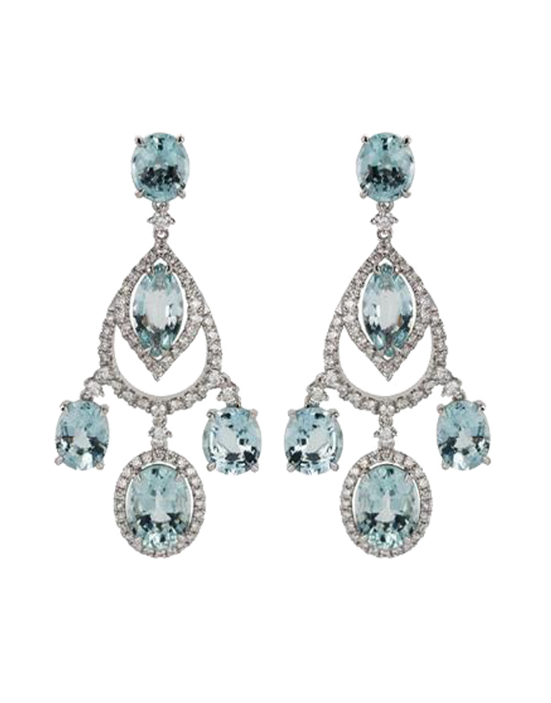 Aquamarine Ring - 18ct White Gold Aquamarine and Diamond Drop Earrings - 780321 - Salera's