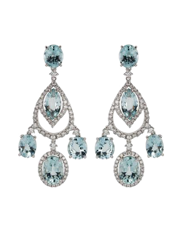 Aquamarine Earrings - 18ct White Gold Aquamarine and Diamond Drop Earrings - 780231