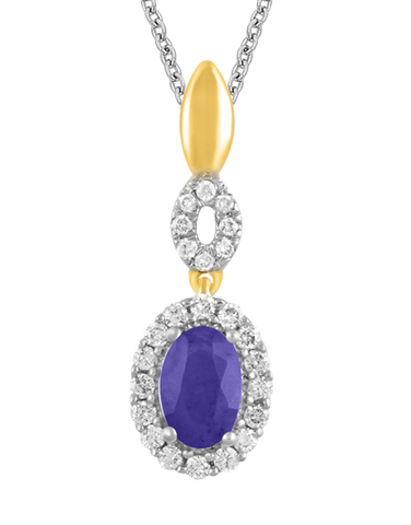 Sapphire Pendant - 14ct Yellow Gold Sapphire & Diamond Pendant - 780616