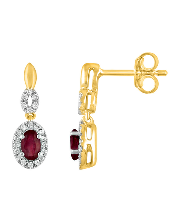 Ruby Earrings - 14ct Yellow & White Gold Ruby & Diamond Earrings - 780619