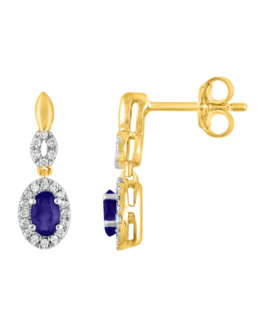 Sapphire Earrings - 14ct Yellow Gold Sapphire & Diamond Drop Earrings - 780620